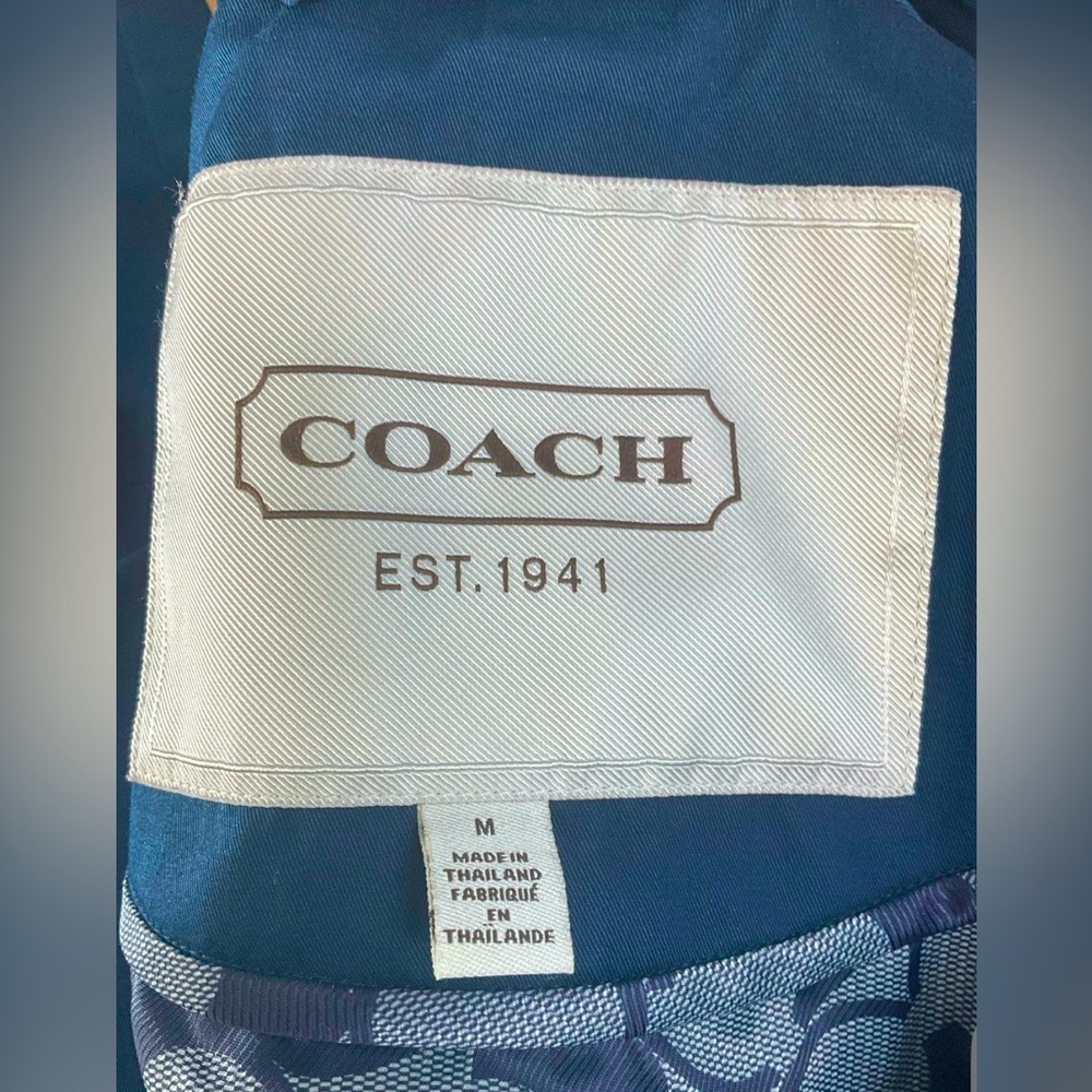 Coach Navy & Tan Leather Trim Double-Breasted Button-Up Coat Size M - Picture 7 of 7